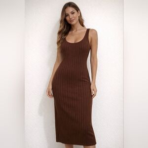 SHEIN Brown Ribbed Maxi Dress